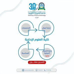 🎯 #التسجيل_مفتوح الآن! 📢 في كلية العلوم الإدارية – جامعة العلوم والتكنولوجيا (فرع إب)