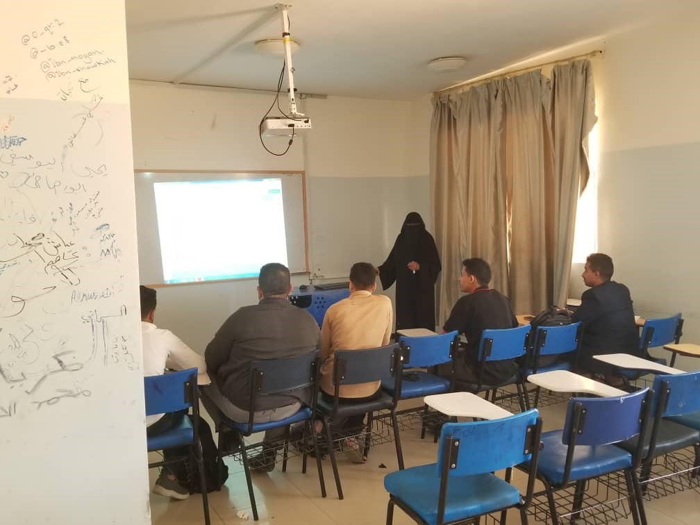 Classroom with display and computer equipment