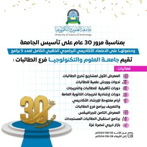 جامعة العلوم والتكنولوجيا - جامعة العلوم والتكنولوجيا – 30 عاماً من الريادة والتميز في التعليم الجامعي للطالبات: فعاليات مميزة ومعارض علمية